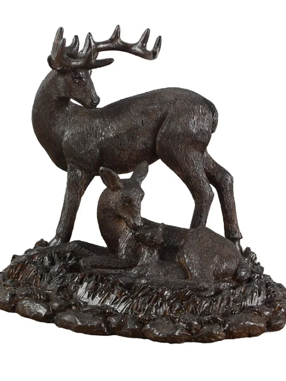 Stone Resin Deer Family of Three Deer Daddy Buck, Mommy Doe and Baby Fawn 14092